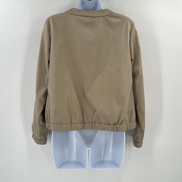 Chico's 1 US 8/M Tan Ruched Collar Bomber Jacket Full Zip Lined Lightweight - Picture 2 of 9